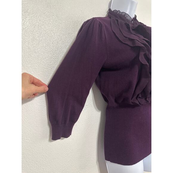 VTG 90s Y2K Ruffle Neck Tunic Sweater L Purple City Preppy Equestrian RL Vibes - Picture 4 of 13